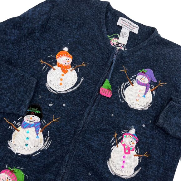 Tiara International Snowman Christmas Winter Sweater Cardigan Full Zip Womens L - Picture 3 of 7